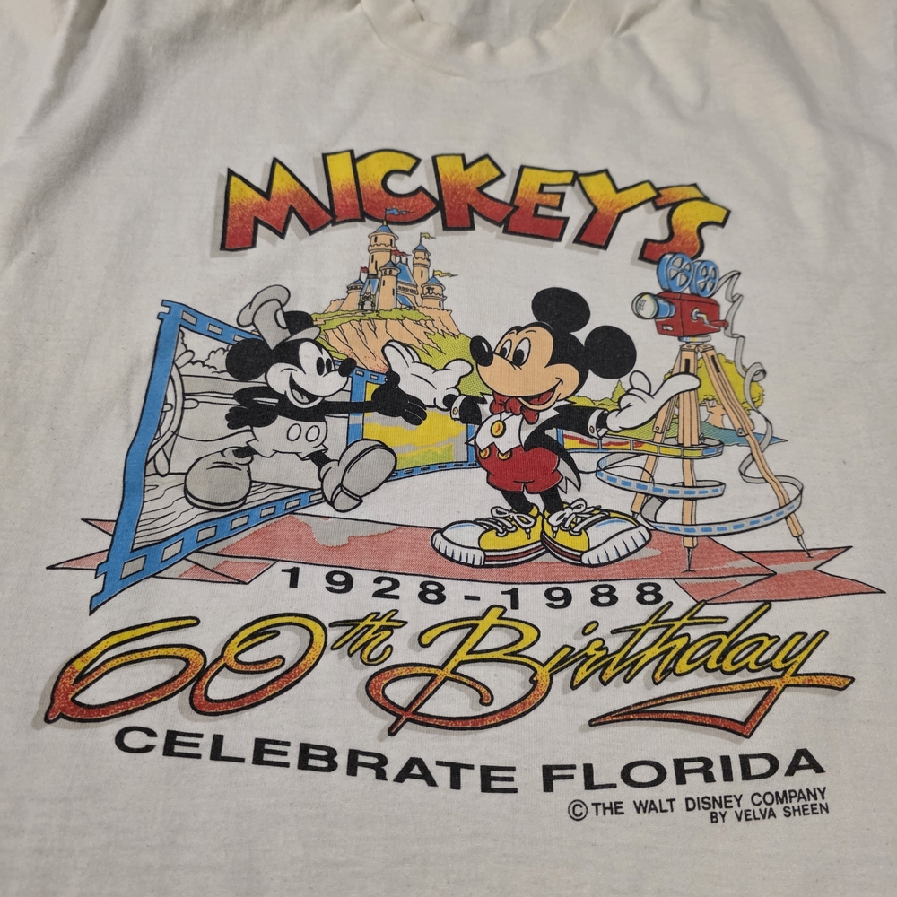 Vintage Mickey Mouse 60th Birthday Tee 1988 Disney Velva Sheen USA XL Rare - Picture 3 of 10